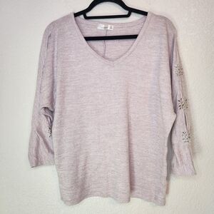 89th & Madison V Neck Knit Top Sz M Lavender Frost 3/4 Sleeve